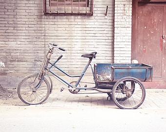 Blue Bicycle Photography, Bike Art, Beijing Travel Photography, Urban, city street, Beijing China travel print, gift for him, Urban style