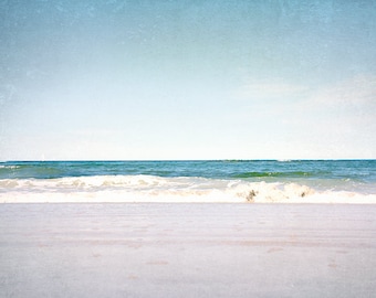 Beach Picture, Ocean Photography, Blue Seascape, Vintage Style, New England, Atlantic Coast, Aqua Blue, Turquoise, Dark Blue Water Photo