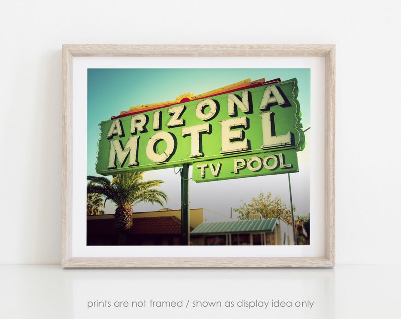 Arizona Motel, Modern photography, Neon sign photograph, Motel Sign, Tucson Photography, retro roadside, Southwest, Mid-Century Modern Art image 1