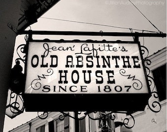 Old Absinthe House, New Orleans Photography,  Bar Sign Photograph, Mardi Gras French Quarter, black and white modern chic minimalist