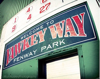 Fenway Park Photograph, Boston Red Sox Boston photography, baseball photo, Red and Green, New England sports gift for him, Yawkey Way