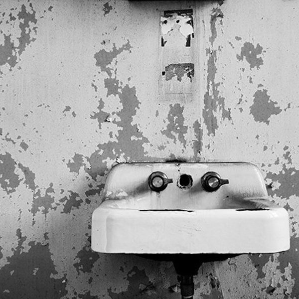 Black and White Decay Photography, Bathroom Art, Abandoned Forgotten Place, Sink Photograph, Peeling Paint, Dark Moody Haunted, Bath Decor