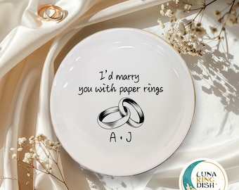 I'd Marry You with Paper Rings Trinket Dish,Initials Jewelry Dish,Bride Jewelry Holder,Engagement Anniversary Gift,Wedding Ring Holder