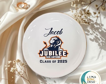 Custom College Logo on Ring Dish For Her,Personalized Graduation Gift With College Logo Mascot Name Jewelry Dish,Class of 2025 Trinket Dish