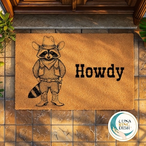 Howdy Racoon Cowboy Funny Doormats,Western Decor Funny Coir Door Mat,Welcome Mat Funny Housewarming Gift,Wedding Gift,New Home Gift for Home