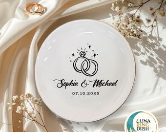 Custom Engagement and Wedding Ring Dish,Personalized Initials Date Jewelry Dish,Anniversary Gifts for Her,Wedding Day Gifts Trinket Dish