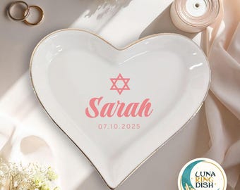 Custom Bat Mitzvah Jewish Ring Dish,Personalized Star of David Jewelry Trinket Dish,Gifts for Girls,Hanukkah Birthday Gifts for Daughter