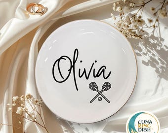 Personalized Lacrosse Jewelry Dish,Custom Lacrosse Ring Dish For Girl,Lacrosse Senior Night Gift for Daughter,Lacrosse Birthday Trinket Dish