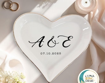 Personalized Initials Date Jewelry Dish,Custom Engagement and Wedding Ring Dish,Anniversary Gifts for Her,Wedding Day Gifts Trinket Dish