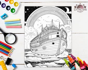 Libro para colorear del Arca de Noé para niños: ¡25 páginas de diversión, fe y aventuras con animales!