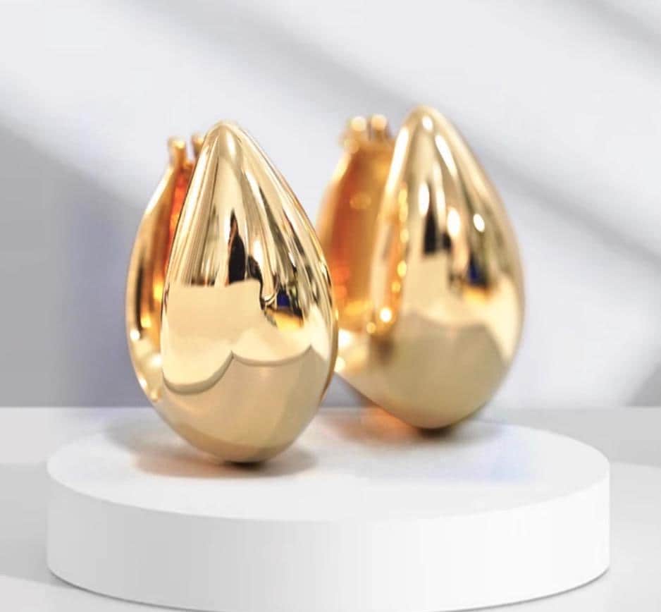 18K Solid Yellow Gold Teardrop Hoop Earrings | Lightweight Hollow Triangle Hoops | Italian Gold Jewelry in Small Medium Size