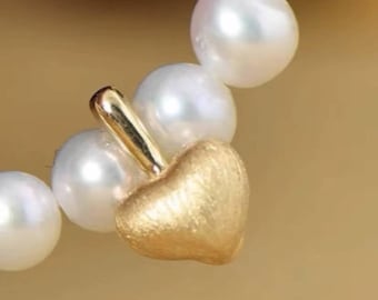 Collar con colgante de corazón de oro amarillo y blanco macizo de 18 quilates [línea de cabello/espejo], joyería con dije en forma de corazón, accesorios pequeños.
