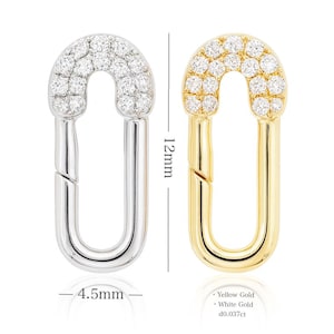 Owalny łącznik z litego złota 18K z diamentem – Snap clasp w stylu szpilki bezpieczeństwa | Złoto żółte/białe, bail enhancer do naszyjników
