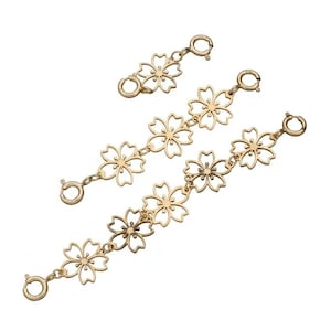 Cadena de extensión en oro macizo 18K flor de cerezo | Ajustador de joyas Sakura con doble cierre para collar o pulsera