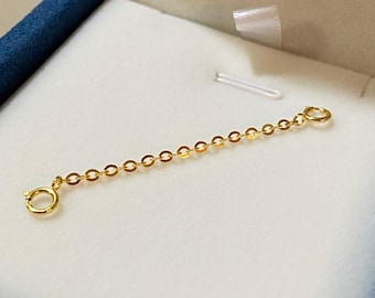 18K Solid Gold Necklace extension chain 4cm~ Double Spring Ring Cable Chain Yellow Gold White Rose Gold Double Clasp Chain