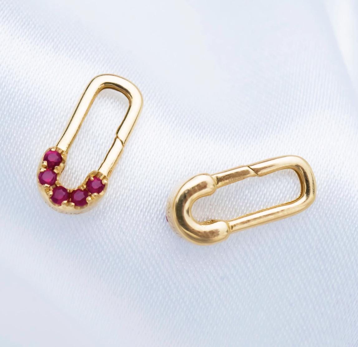 18K Solid Gold Oval Diamond Connector Safety Pin Style Snap Clasp ...
