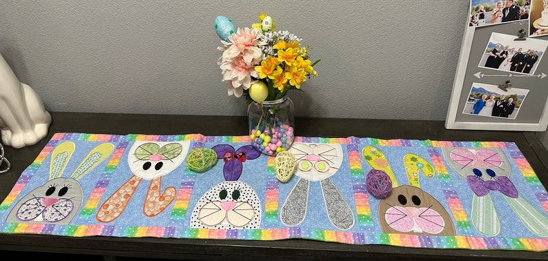 MADE TO ORDER: Table Runner Easter Silly Bunnies you customize image 1