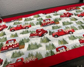 Table Runner Valentine's Day Red Truck & Labradors