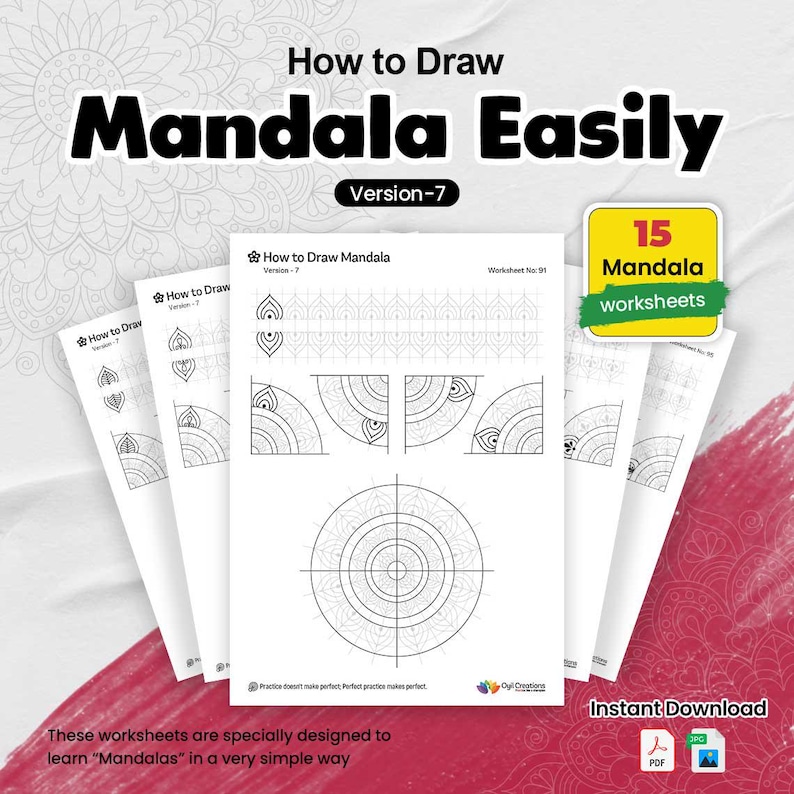 How to Draw Mandala – Version 7 | Step-by-step Traceable Worksheets