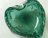 Vintage Murano Glass Controlled Bubble Heart Shape Ashtray Bowl