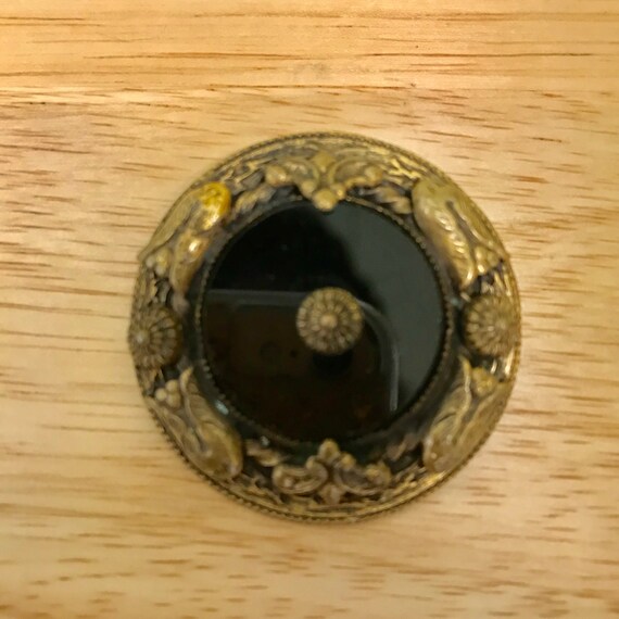Edwardian Black Onyx Mourning Brooch Pin Gold Fil… - image 4