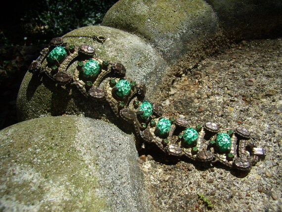 Vintage Faux Opal Link Bracelet Reptile Embossed - image 3
