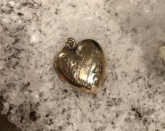 Edwardian Double Heart Locket Engraved 12K Vermeil on Sterling