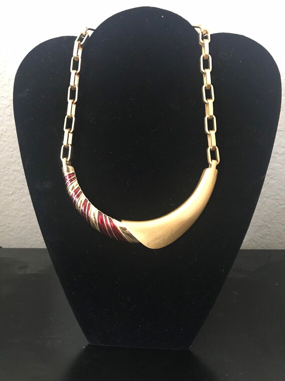 Vintage MONET 80s Gold Plated Enamel Collar Neckla