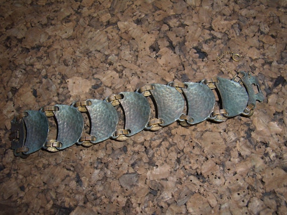 Vintage Faux Opal Link Bracelet Reptile Embossed - image 2