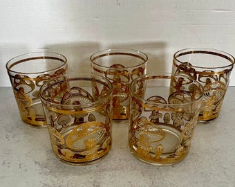 Set 5 MCM CULVER, Ltd 22k Gold Lowball Whiskey Glasses