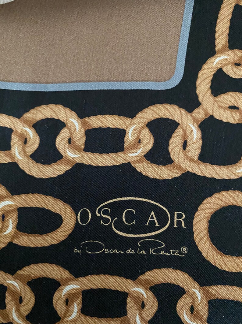Vintage Oscar de la Renta Long Rectangular Silk Scarf with Chains image 3