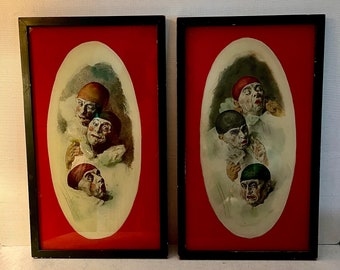 Pair Antique French Pierrot Colored Engravings Armand Henrion