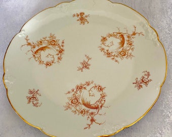 Limoges France Porcelain Bird of Paradise Scalloped Platter