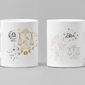 Astrology Ceramic Mug with Zodiac Symbols, 11oz Coffee Cup for Astrology Lovers, Horoscope Gift, Star Sign Libra Mug