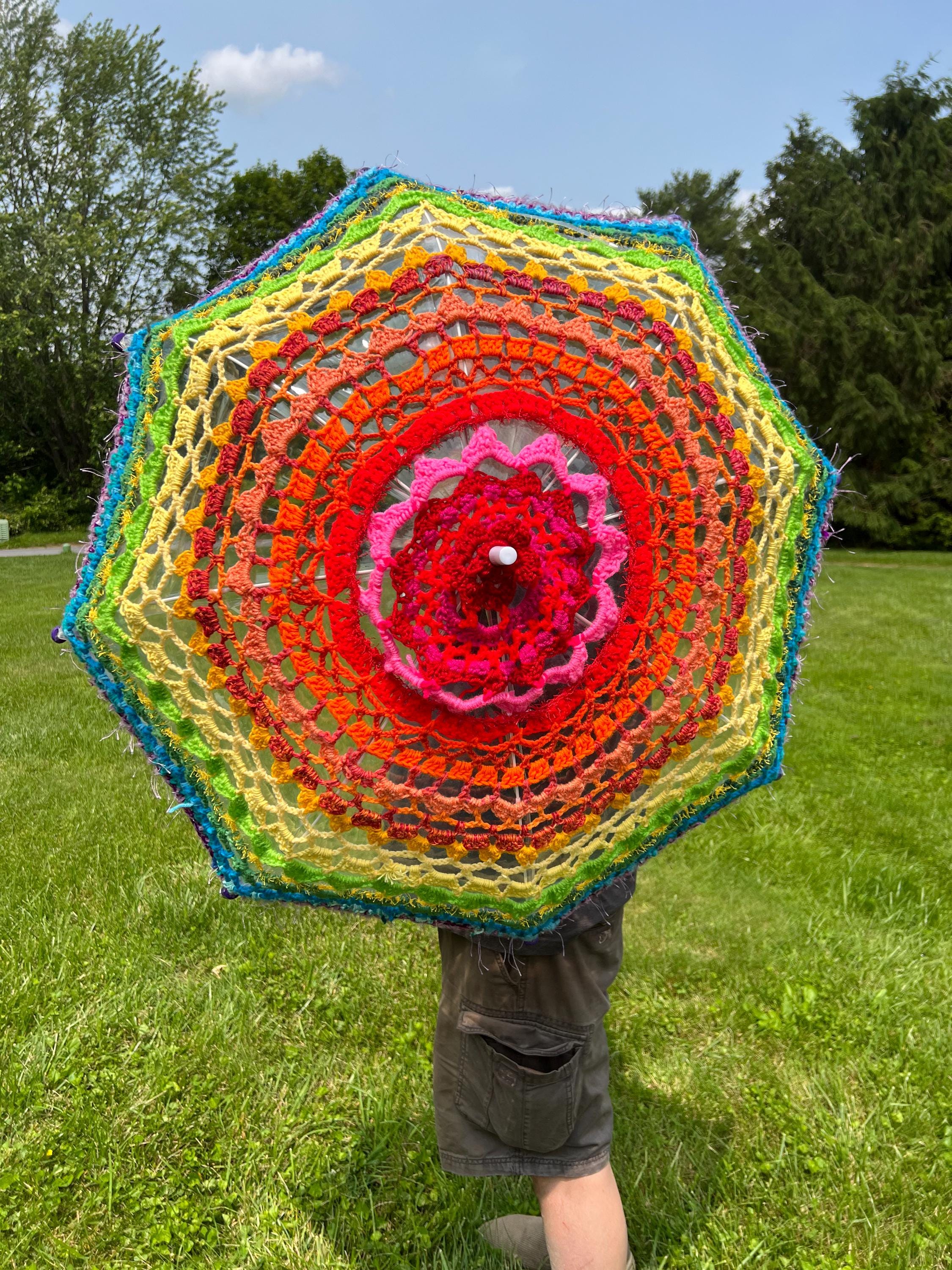 crochet patio umbrella Crochet Umbrella Parasol Mixed Rainbow Acrylic