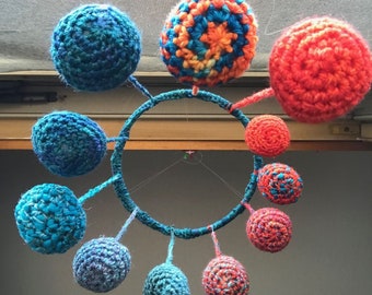 Mobile Crochet Raindrop Teardrop in Blues and Orange