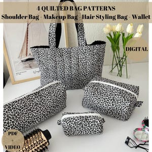 4 PATRONES DE BOLSAS ACOLCHADAS -Bolsa de hombro -Bolsa de maquillaje y cosméticos-Bolsa de peluquería-Billetera-Pdf y vídeo, Costura fácil de bolsas de bricolaje, Regalo hecho a mano