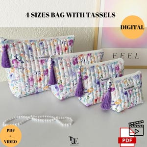 Benutzerdefinierte gesteppte 4 Größen Muster Nähe Make-up Kosmetiktasche, PDF + Video, Schnittmuster, Kulturtasche, Dıy Easy Tasche, handgemachtes Geschenk, -A4 Prited