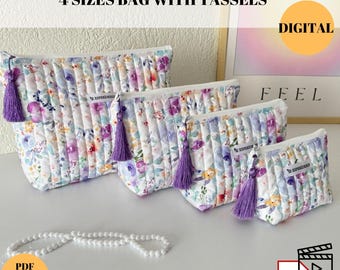 Custom Quilted 4 Sizes Pattern Sewing Makeup Cosmetic Bag, PDF + Video, Sewing Pattern, Toiletry Bag, Dıy Easy Bag, Handmade Gift,-A4 Prited