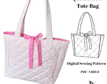 Quilted Easy Bow Large Tote Bag PDF Sewing Pattern and Video - Handmade Bag - Valorant Gift