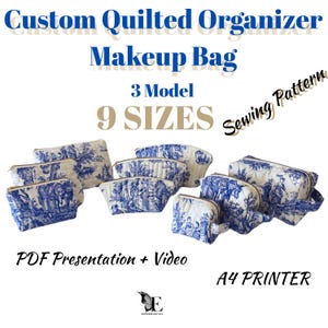 Matelassé personnalisé, 9 tailles, couture, organisateur, trousse de maquillage, PDF + vidéo, trousse de toilette, sac à réaliser facilement, cadeau fait main, imprimé A4