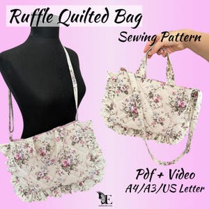 Gesteppte Tasche mit Rüschen - PDF Nähanleitung und Video - Handgemachte Tasche - Wertiges Geschenk - Süße Große Tasche - A4 /A3 / US Letter Sıze Schnittmuster -