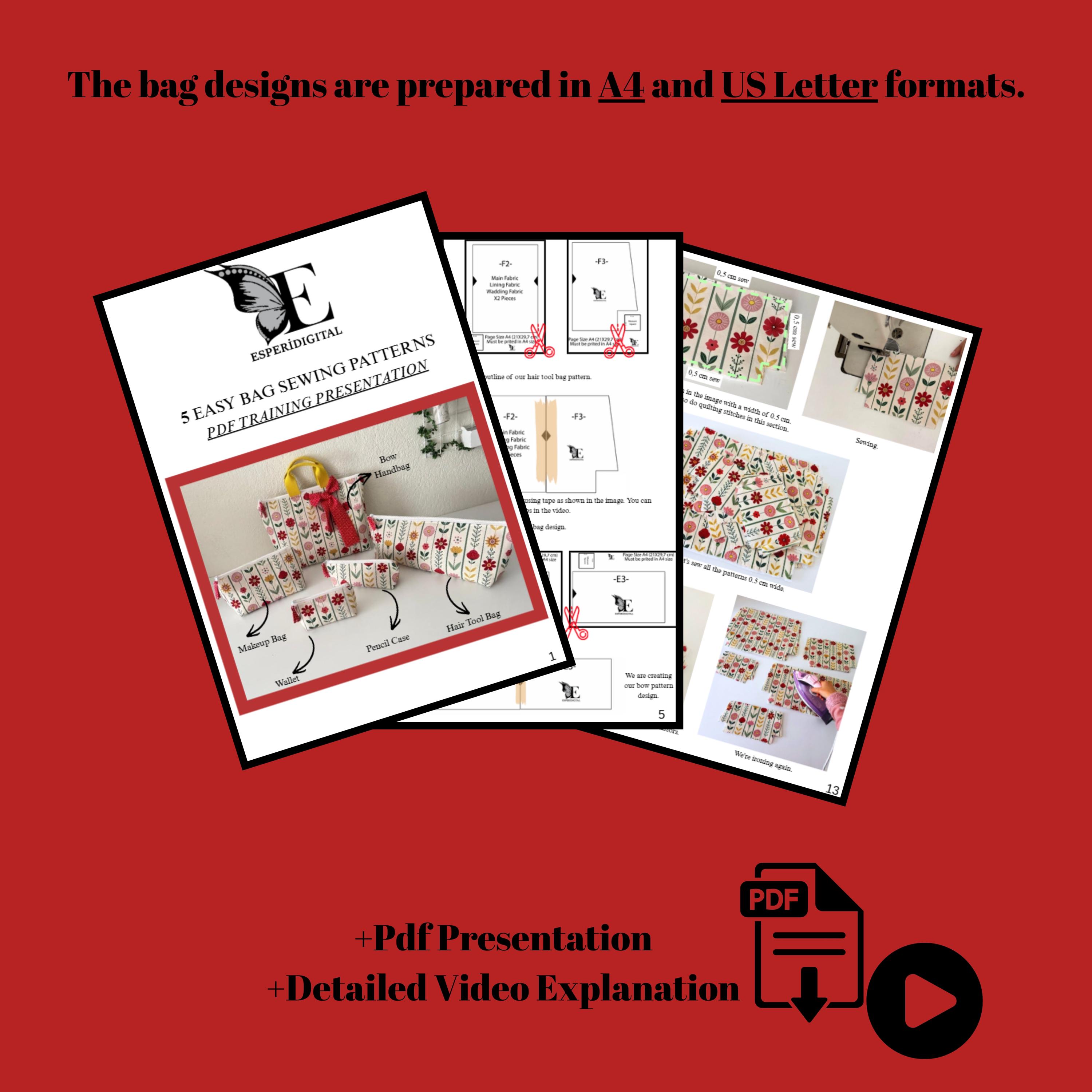 5 Bag Sewing Patterns PDF | Beginner Friendly Tote & Zipper Pouch ...