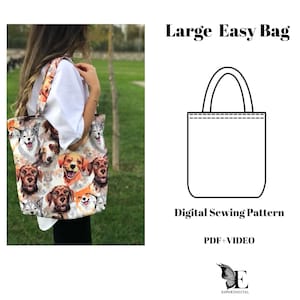 Grand sac fourre-tout facile de courses Patron de couture numérique, Sac fourre-tout en toile, Sac à bandoulière, Trousse de maquillage matelassée, Cadeau fait main