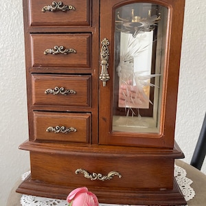 Musical Jewelry Box - Rare Antique Wooden Jewelry Box - Velvet Lining - Jewelry Cabinet - Collectible Piese