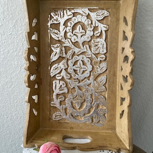 Antique Solid Wooden Tray - Handmade Carved Wood Tray - Farm House Decor