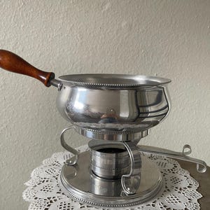 Fondue Set - Vintage Midcentury Sleek Stainless Steel Fondue Server Pot