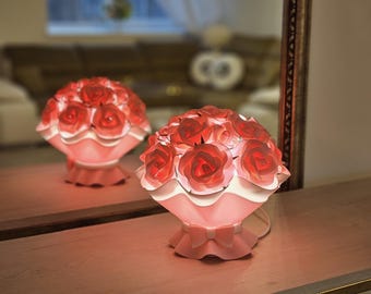 Handmade Flower Bouquet Lamp: Pink Desk Decor, Romantic Gift