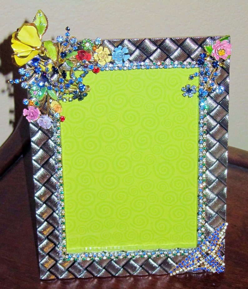 Photo Frame With Vintage Rhinestone & Enamel Flower Brooches Etsy