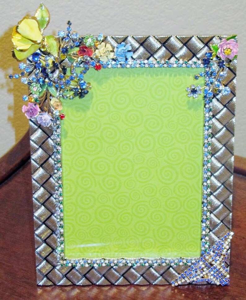 Photo Frame With Vintage Rhinestone & Enamel Flower Brooches Etsy